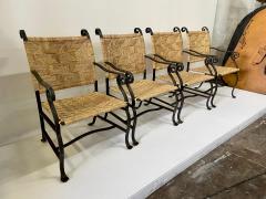4 Heavy Hand Wrought Iron and Woven Raffia Armchairs - 4619866