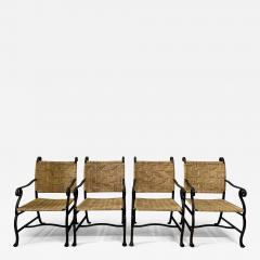 4 Heavy Hand Wrought Iron and Woven Raffia Armchairs - 4620248