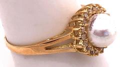 4 Karat Yellow Gold Fashion Pearl Ring with Diamonds - 2737527