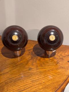 4 Lawn Balls 19th Century Lignum Vitae inlaid numbers Monogram - 4399877