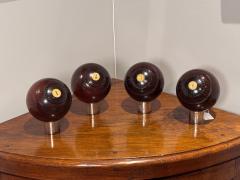 4 Lawn Balls 19th Century Lignum Vitae inlaid numbers Monogram - 4399884