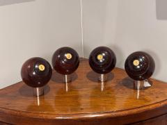 4 Lawn Balls 19th Century Lignum Vitae inlaid numbers Monogram - 4399885
