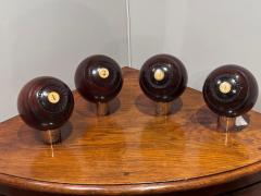 4 Lawn Balls 19th Century Lignum Vitae inlaid numbers Monogram - 4399886