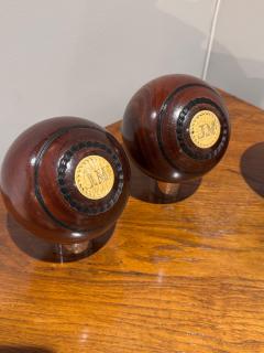 4 Lawn Balls 19th Century Lignum Vitae inlaid numbers Monogram - 4399889