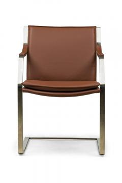 4 Lisbon Contemporary Modern Clay Brown Leather and Polished SIlver Metal Ar - 4667694