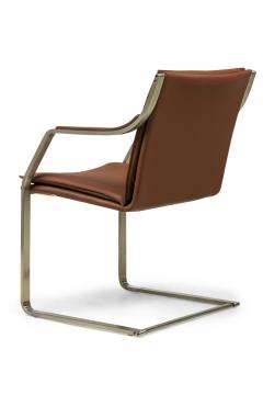 4 Lisbon Contemporary Modern Clay Brown Leather and Polished SIlver Metal Ar - 4667697