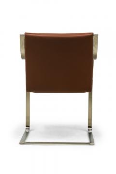 4 Lisbon Contemporary Modern Clay Brown Leather and Polished SIlver Metal Ar - 4667698