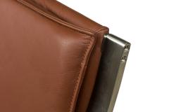 4 Lisbon Contemporary Modern Clay Brown Leather and Polished SIlver Metal Ar - 4667701