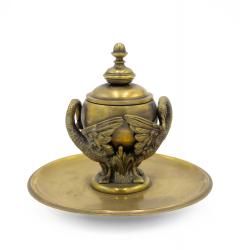 4 Piece French Empire Bronze Inkwell Set with Swan - 4200994
