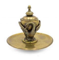 4 Piece French Empire Bronze Inkwell Set with Swan - 4200995