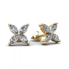 4 Piece Marquise Cut Diamond 14K Gold Stud Earrings - 3981788