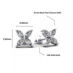 4 Piece Marquise Cut Diamond 14K Gold Stud Earrings - 3981801