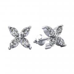 4 Piece Marquise Cut Diamond 14K Gold Stud Earrings - 3984978