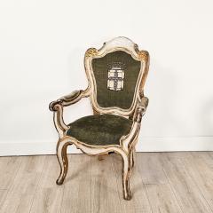 4 Swedish Baroque Painted and Gilt Chairs with Armorial Upholstery circa 1760 - 3604252