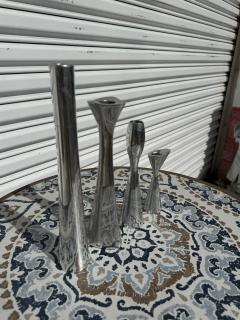 4 Various Size and shaped Nambe Polished Aluminum Candleholders - 4398100