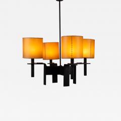 4 arm hanging light in black steel and original faux vellum shades - 4306036