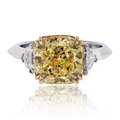 4 carat Radiant Cut Diamond Fancy Intense Yellow GIA Three Stone Engagement Ring - 4400016