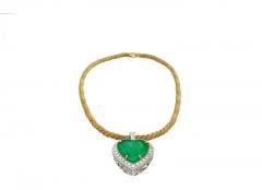 44 Carat Heart Shaped Green Emerald Pendant with Round Cut Diamond Necklace - 3518931