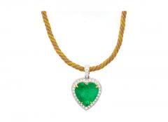 44 Carat Heart Shaped Green Emerald Pendant with Round Cut Diamond Necklace - 3518957