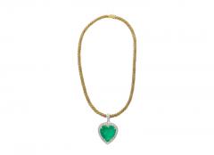 44 Carat Heart Shaped Green Emerald Pendant with Round Cut Diamond Necklace - 3518959