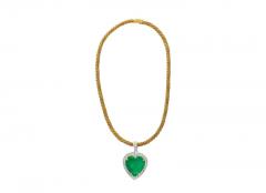44 Carat Heart Shaped Green Emerald Pendant with Round Cut Diamond Necklace - 3518960