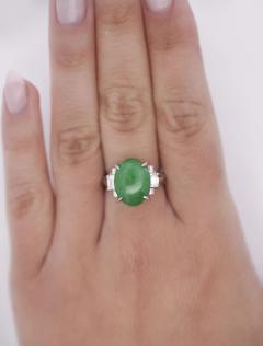 5 03 Carat Natural Jade and diamond Filigree Cathedral Platinum Ring - 3772496