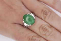 5 03 Carat Natural Jade and diamond Filigree Cathedral Platinum Ring - 3772497