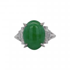 5 03 Carat Natural Jade and diamond Filigree Cathedral Platinum Ring - 3775187