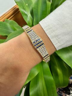 5 09 Carat Blue Sapphire and Diamond Bangle Bracelet in 18k Yellow Gold - 3661388