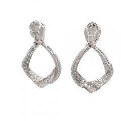 5 1 Carat Pave Diamond 14K White Gold Open Clip On Drop Earrings - 4012694