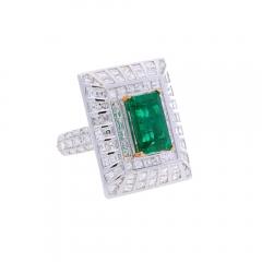 5 17 Carat Colombian Emerald Baguette Diamond Rectangle Art Deco Frame Ring - 3819835