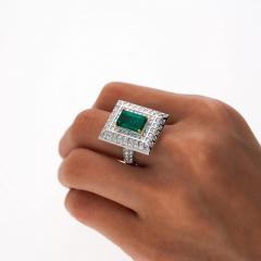 5 17 Carat Colombian Emerald Baguette Diamond Rectangle Art Deco Frame Ring - 3819836