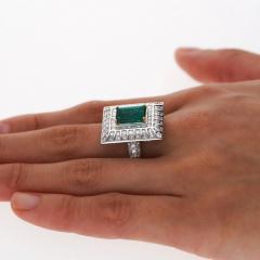 5 17 Carat Colombian Emerald Baguette Diamond Rectangle Art Deco Frame Ring - 3819837