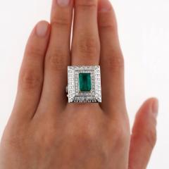 5 17 Carat Colombian Emerald Baguette Diamond Rectangle Art Deco Frame Ring - 3819838