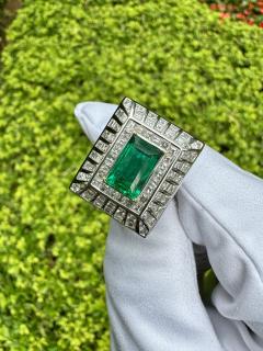 5 17 Carat Colombian Emerald Baguette Diamond Rectangle Art Deco Frame Ring - 3819839