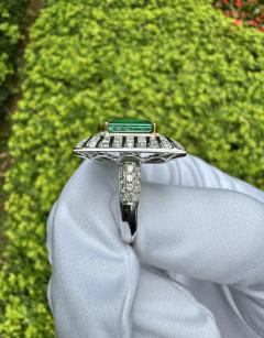 5 17 Carat Colombian Emerald Baguette Diamond Rectangle Art Deco Frame Ring - 3819850