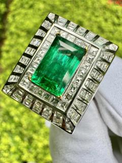 5 17 Carat Colombian Emerald Baguette Diamond Rectangle Art Deco Frame Ring - 3819852