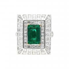 5 17 Carat Colombian Emerald Baguette Diamond Rectangle Art Deco Frame Ring - 3823795