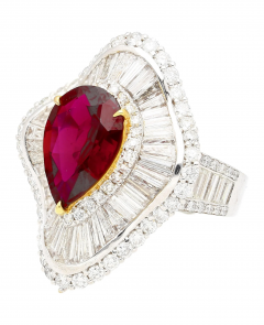 5 3 Carat Pear Cut Ruby Baguette Diamond Ballerina White Gold Ring - 3644482