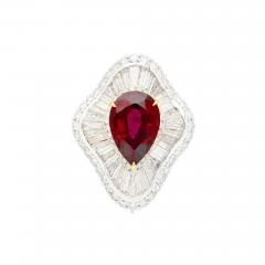 5 3 Carat Pear Cut Ruby Baguette Diamond Ballerina White Gold Ring - 3644965