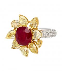 5 46 Carat Burma Ruby No Heat AGL Certified and Fancy Yellow Diamond Ring - 3504540