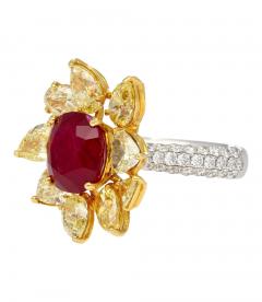 5 46 Carat Burma Ruby No Heat AGL Certified and Fancy Yellow Diamond Ring - 3504545