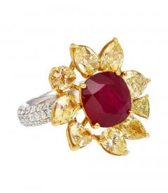 5 46 Carat Burma Ruby No Heat AGL Certified and Fancy Yellow Diamond Ring - 3504546