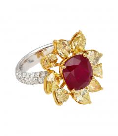 5 46 Carat Burma Ruby No Heat AGL Certified and Fancy Yellow Diamond Ring - 3504579