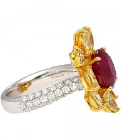 5 46 Carat Burma Ruby No Heat AGL Certified and Fancy Yellow Diamond Ring - 3504584