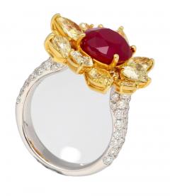 5 46 Carat Burma Ruby No Heat AGL Certified and Fancy Yellow Diamond Ring - 3504586