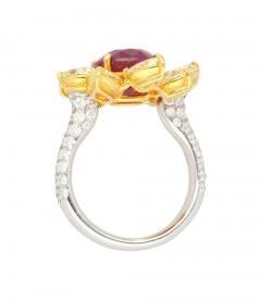 5 46 Carat Burma Ruby No Heat AGL Certified and Fancy Yellow Diamond Ring - 3504587