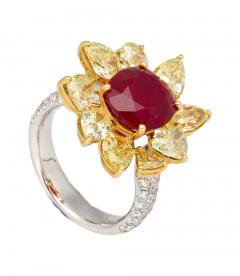 5 46 Carat Burma Ruby No Heat AGL Certified and Fancy Yellow Diamond Ring - 3504589