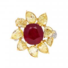 5 46 Carat Burma Ruby No Heat AGL Certified and Fancy Yellow Diamond Ring - 3527948