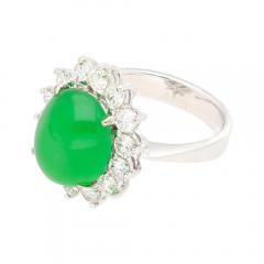 5 74 Carat Grade A Green Jade with Round Cut Diamond Halo Ring - 3819878